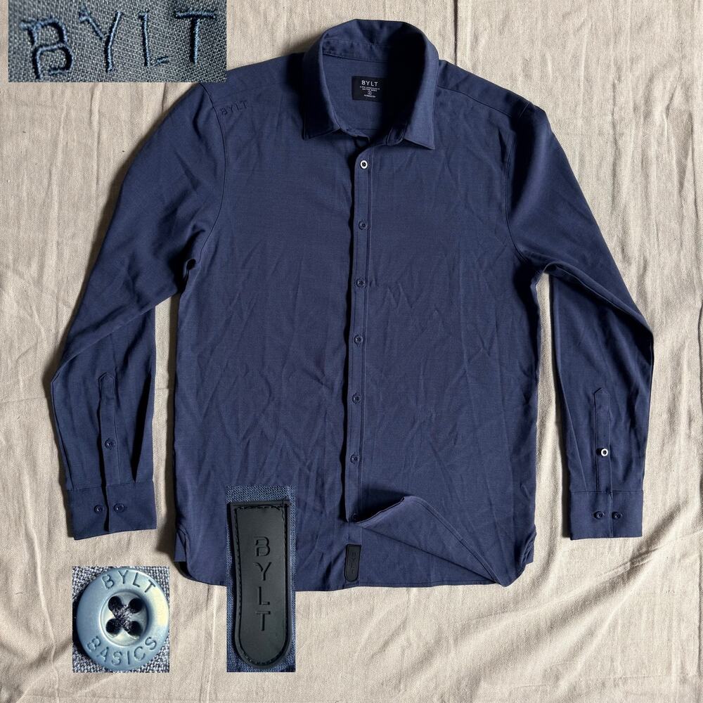 Bylt Shirt Men's M Vista Long Sleeve Button Down Basics Premium Blue Stretch